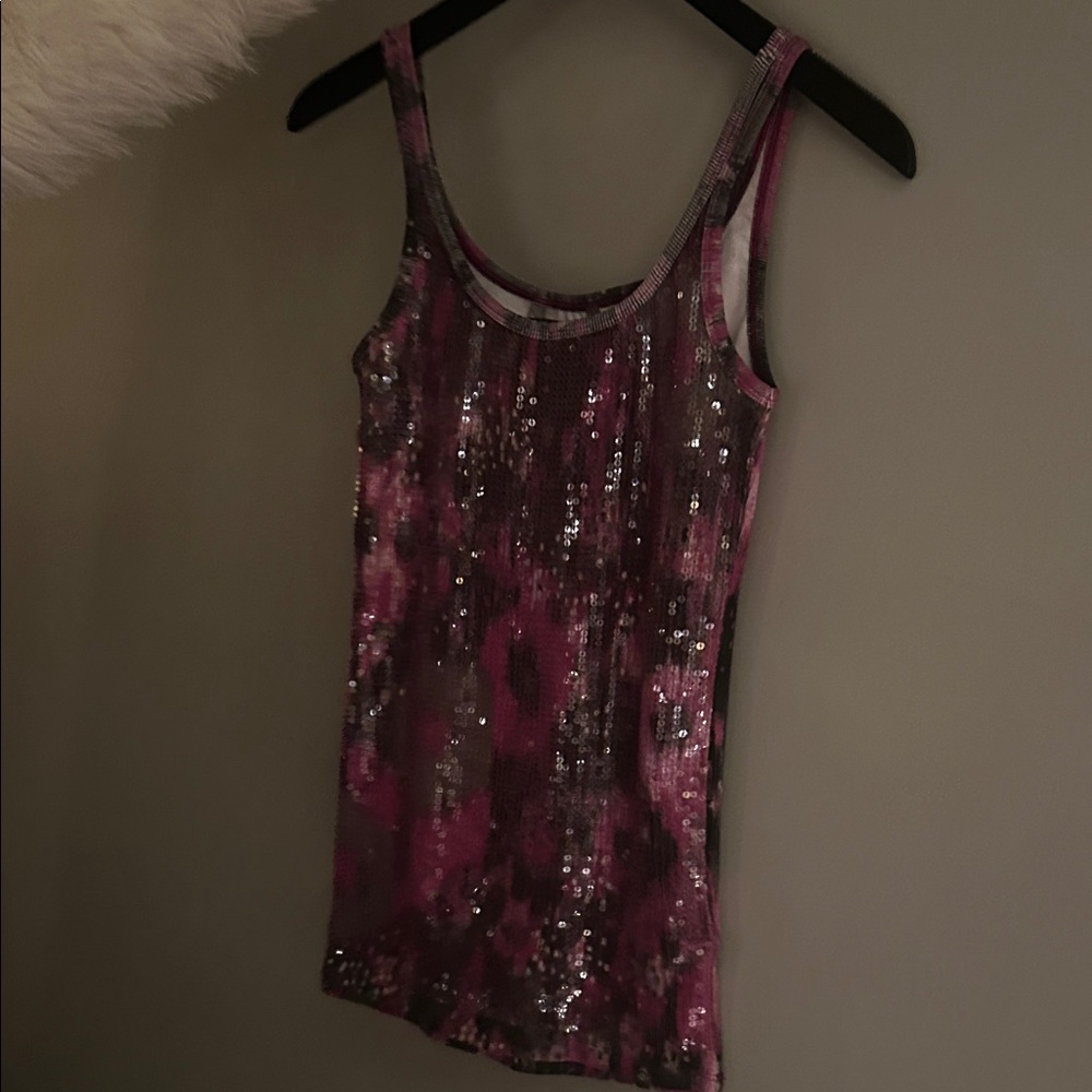 Armani Exchange Pink and Black Sequin Tank Top